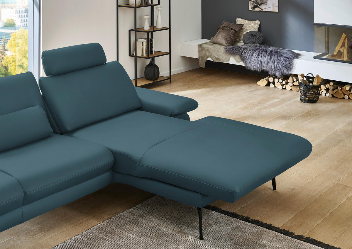 ECKSOFA in Echtleder Blau  310/180 cm  - Blau/Schwarz, Design, Leder/Metall (310/180cm) - Dieter Knoll