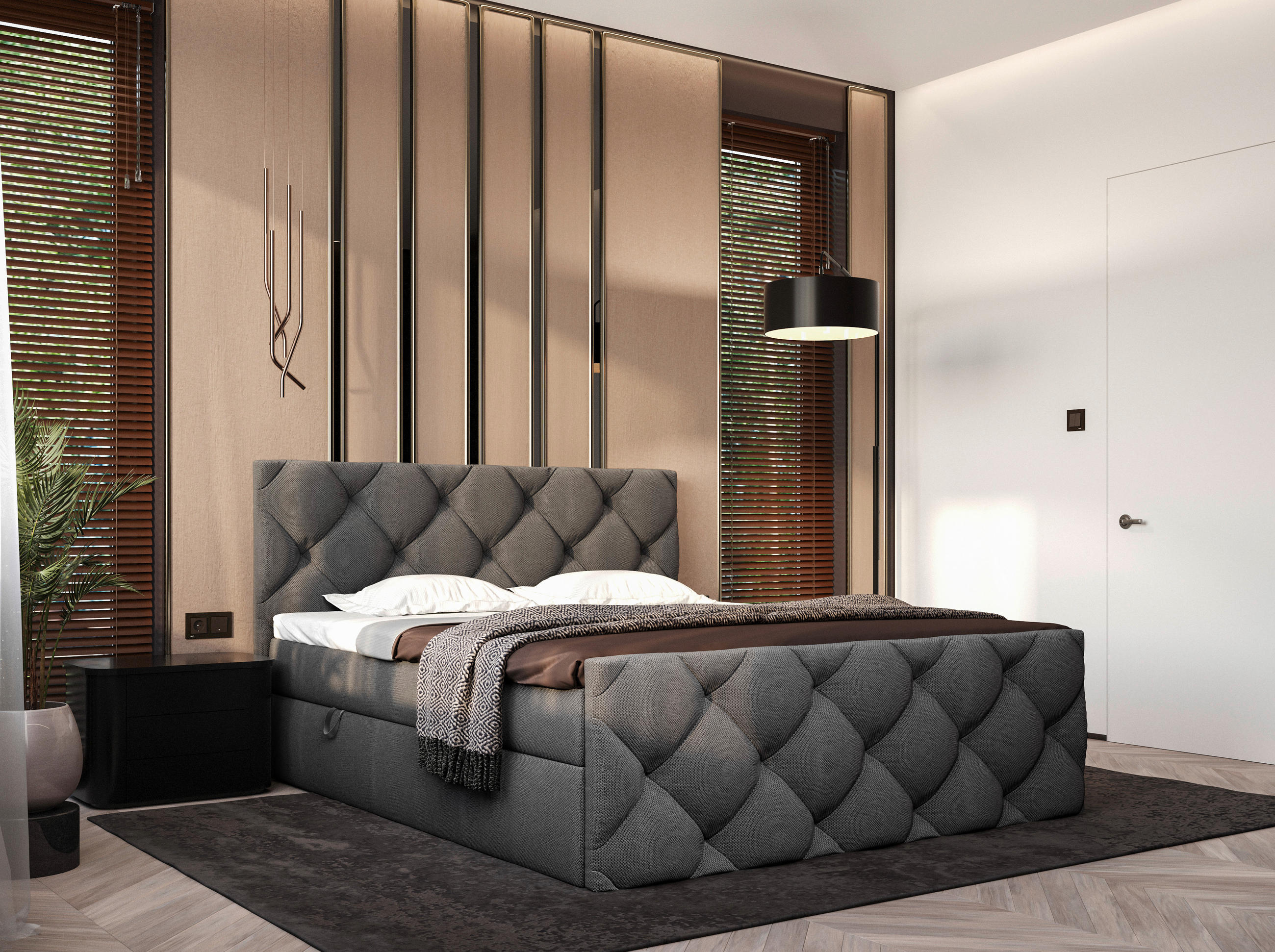 BOXBETT 180/200 cm  in Anthrazit  - Anthrazit/Schwarz, KONVENTIONELL, Kunststoff/Textil (180/200cm) - Carryhome
