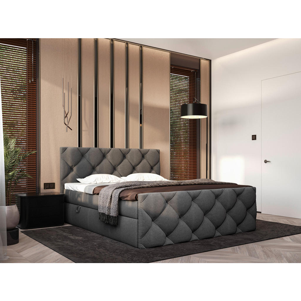 Thumbnail - Carryhome Boxbett, Anthrazit, Textil, H3, Höhe ca. 20 cm, 140x200 cm, Bettkasten, gepolstertes Kopfteil, Topper durchgeh...