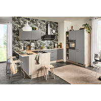 ECKKÜCHE  in Grau, Hellbraun  - Hellbraun/Schwarz, Design, Holzwerkstoff/Metall (192/280/150cm) - Xora