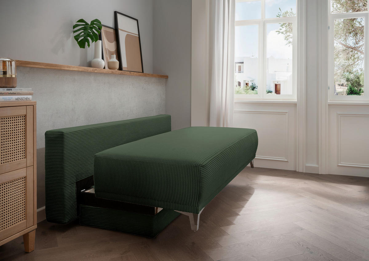 SCHLAFSOFA in Cord Grün  - Chromfarben/Grün, Modern, Textil/Metall (198/90/100cm) - Livetastic