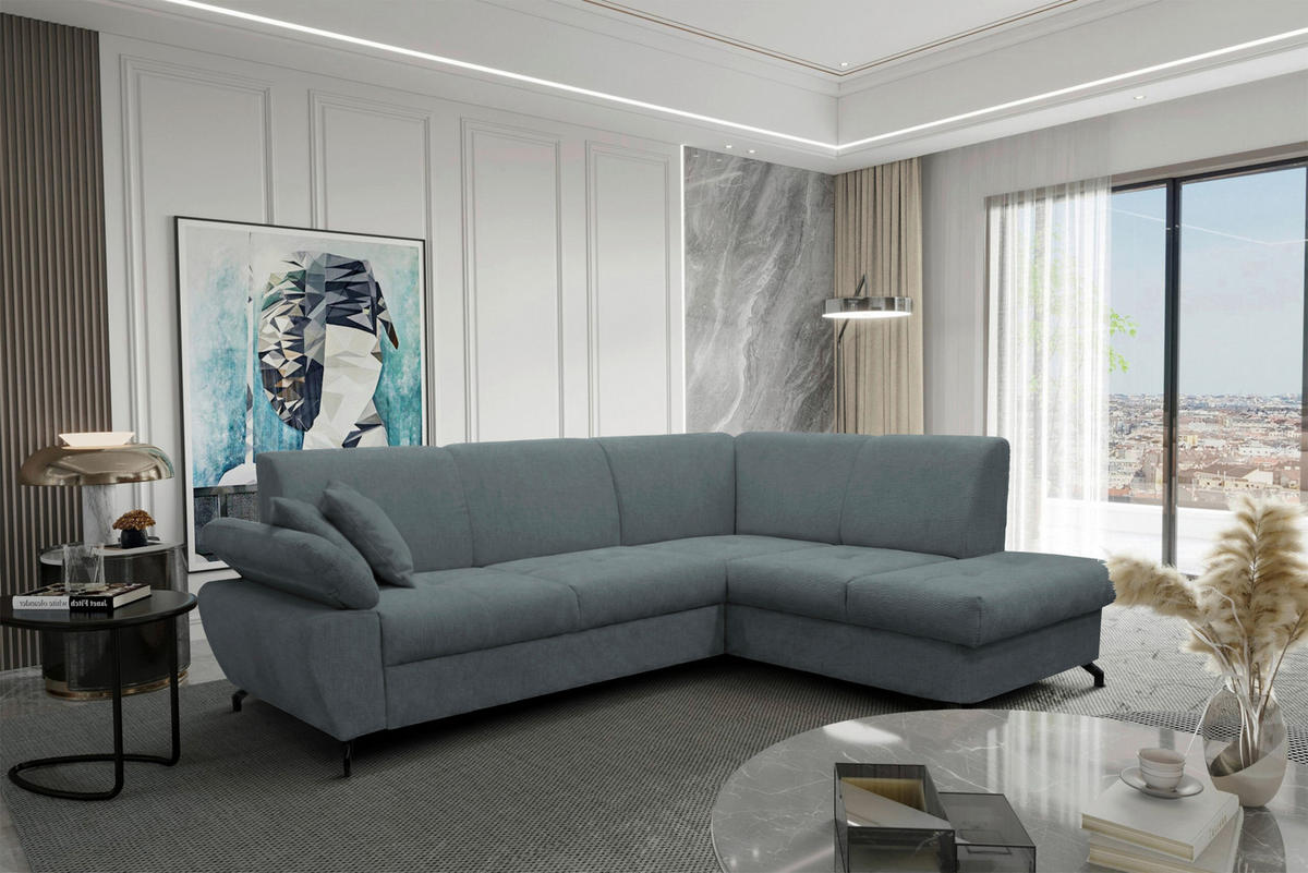 ECKSOFA CORA in Chenille Grau  261/198 cm  - Schwarz/Grau, Design, Textil/Metall (261/198cm) - MID.YOU