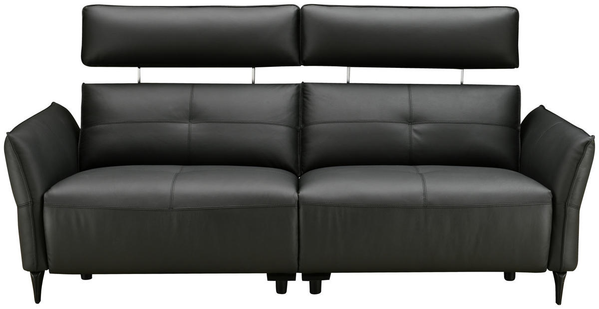 2,5-SITZER Schwarz Echtleder  - Schwarz, Design, Leder/Metall (220/98/101cm) - Novel