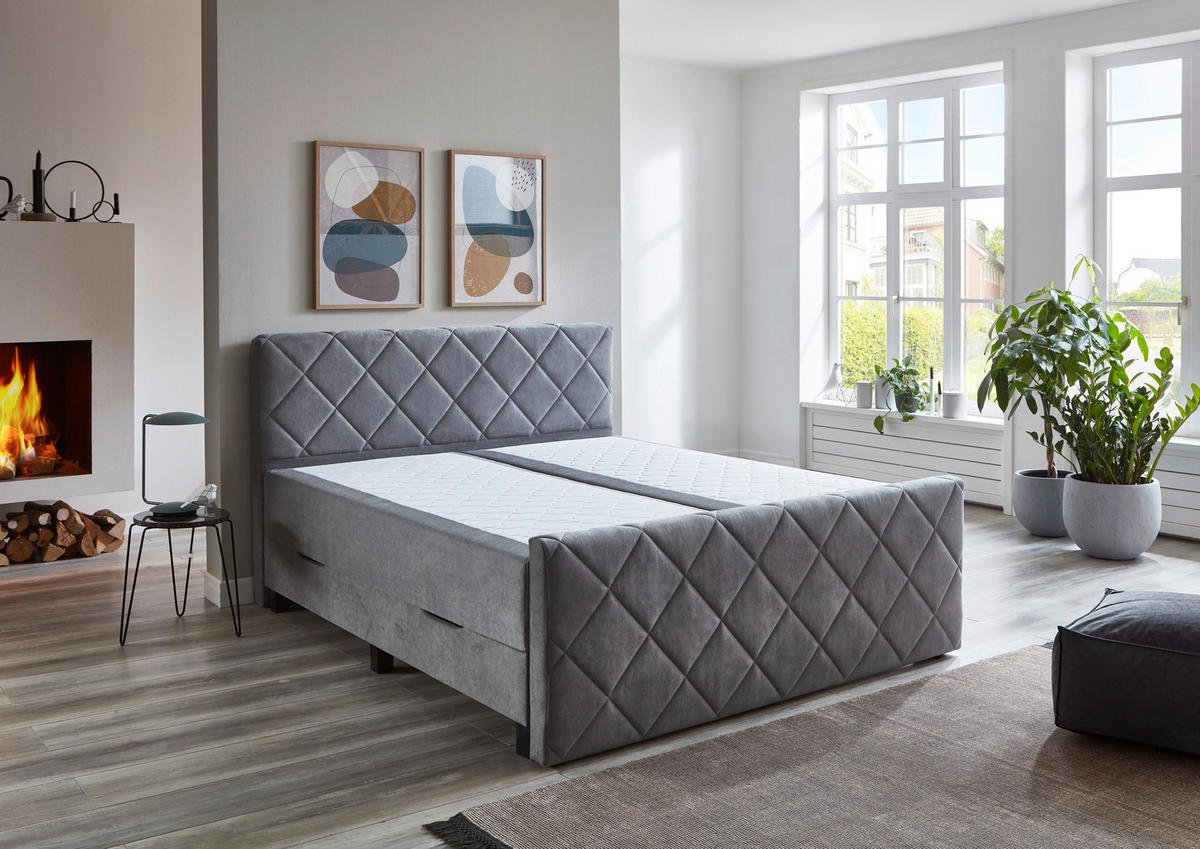 BOXSPRINGBETT 180/200 cm  in Grau  - Schwarz/Grau, Konventionell, Kunststoff/Textil (180/200cm) - home24