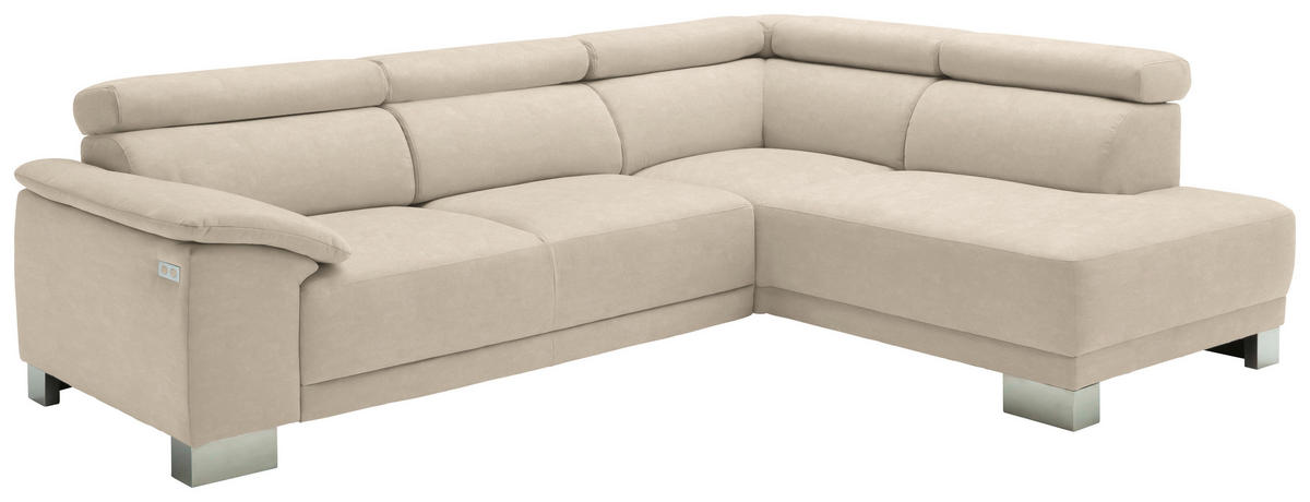 ECKSOFA in Mikrofaser Taupe  - Taupe/Chromfarben, Design, Holz/Textil (270/205cm) - Pure Home Lifestyle