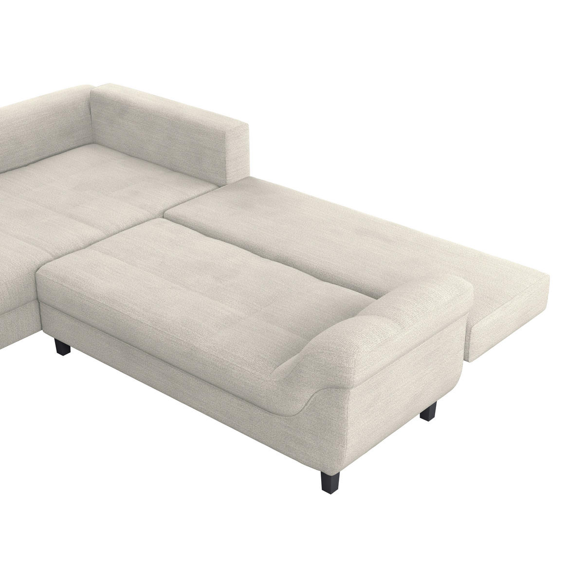 ECKSOFA MENDOZA NEW Creme Chenille, Struktur Zierkissen, Rückenkissen, Bettkasten  - Creme/Schwarz, KONVENTIONELL, Textil (197/309cm) - MID.YOU