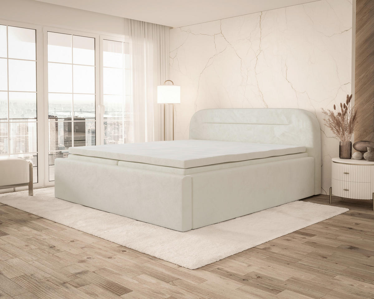 BOXBETT 180/200 cm,  in Beige, Bettkasten, Topper, H2 = mittel  - Beige, MODERN, Textil (180/200cm) - MID.YOU