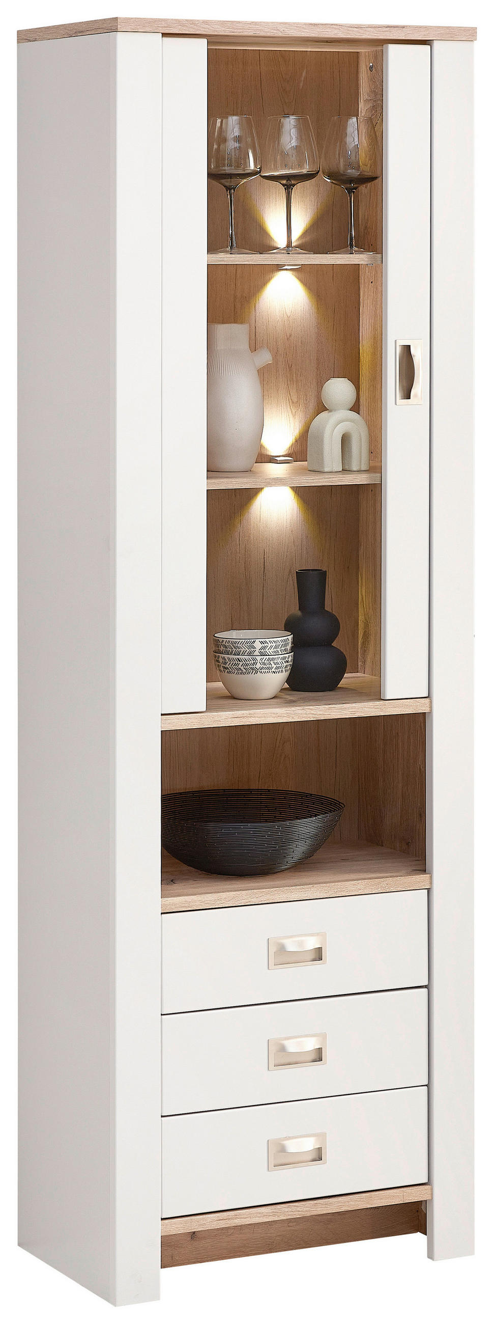 VITRINE  in Grau, Eichefarben - Eichefarben/Schwarz, KONVENTIONELL, Glas/Holzwerkstoff (65/201/38cm) - Hom`in