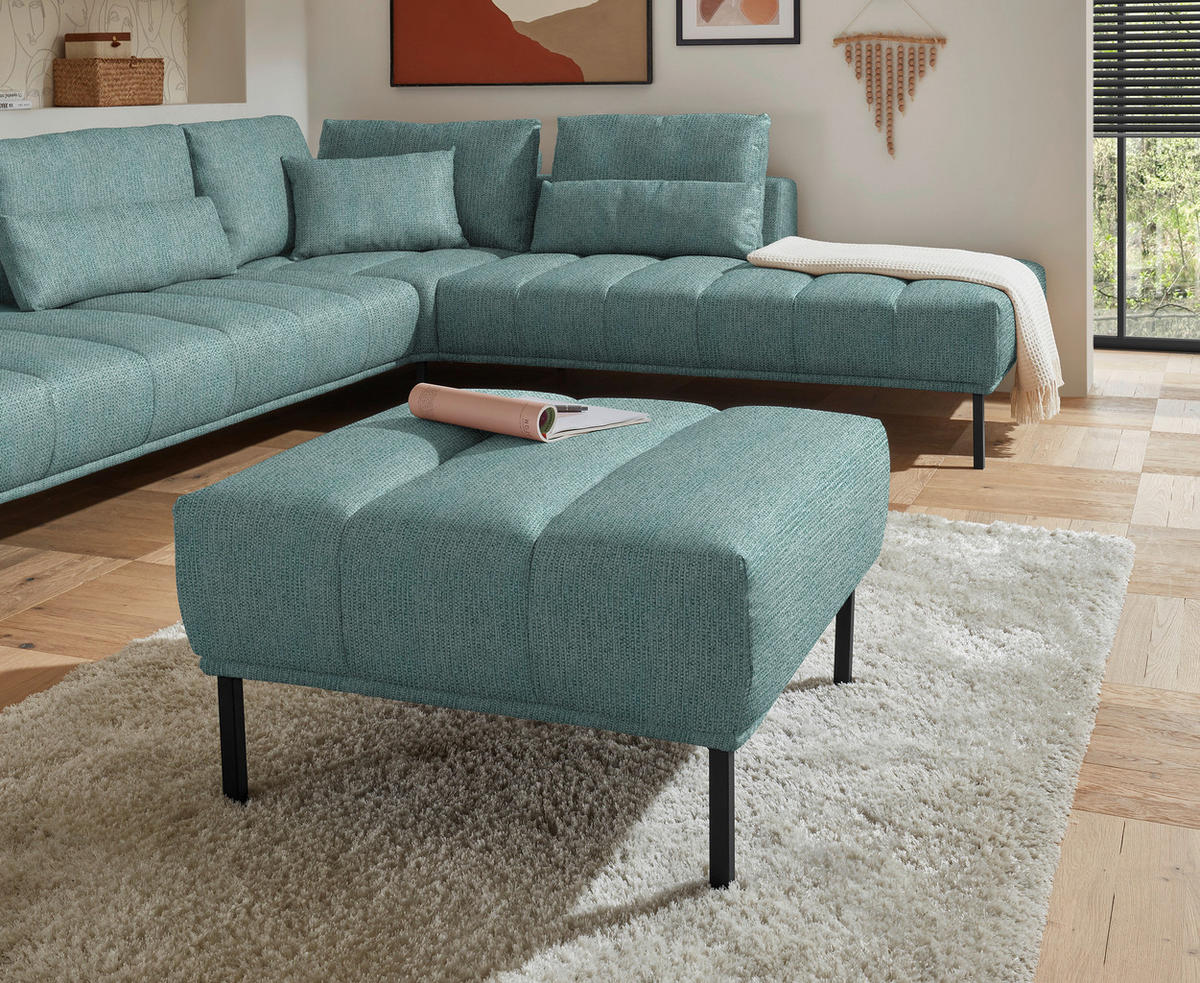 ECKSOFA  in Flachgewebe Hellblau  308/270 cm  - Schwarz/Hellblau, Design, Textil/Metall (308/270cm) - Pure Home Lifestyle