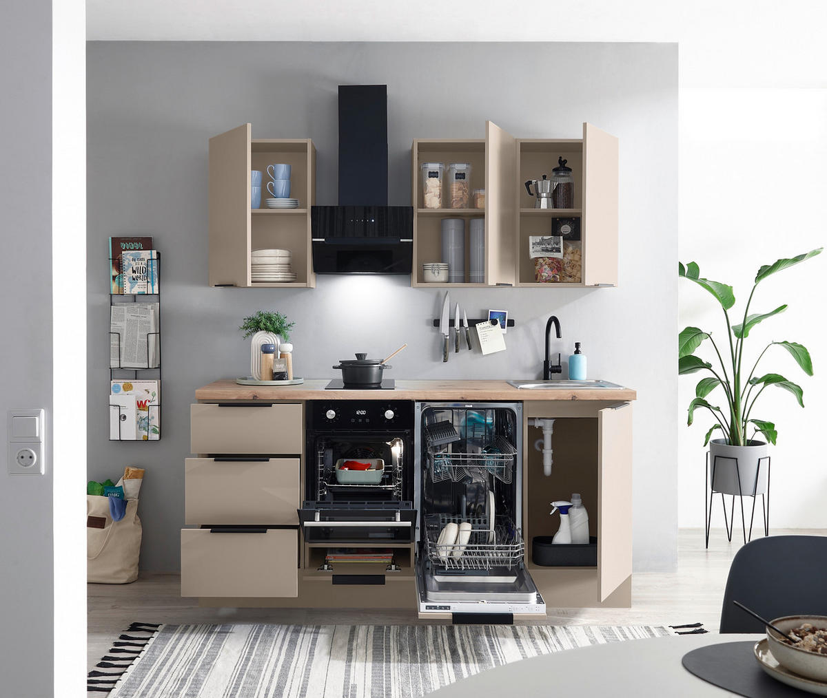 KÜCHENBLOCK   in Kaschmir  - Kaschmir/Schwarz, Basics, Holzwerkstoff/Metall (180/210/60cm) - Carryhome