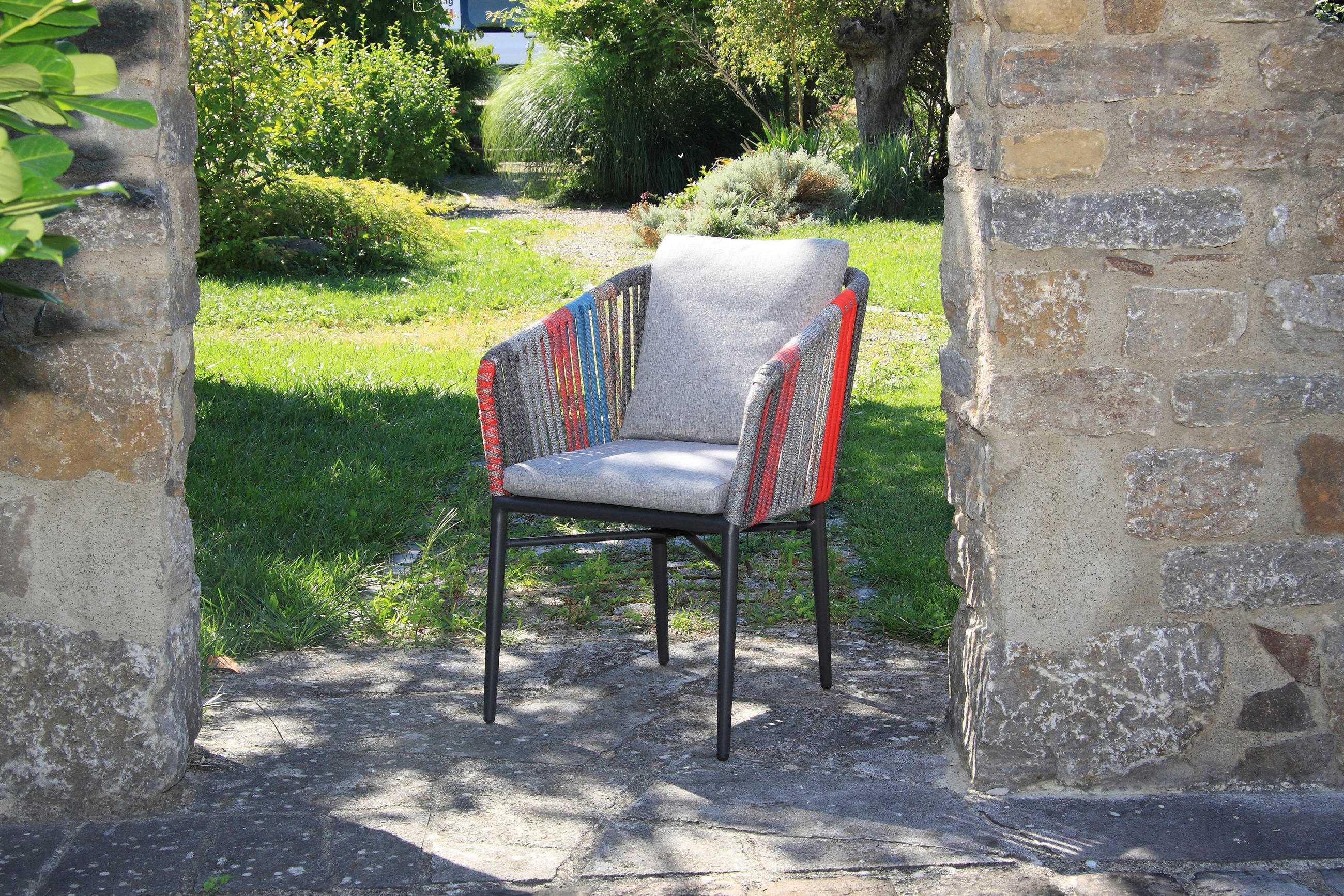 Thumbnail - Acamp Gartenstuhl, Anthrazit, Grau, Mehrfarbig, Metall, Textil, Uni, Füllung: Schaumstoff, Rundrohr, 61x82x63 cm, stapel...