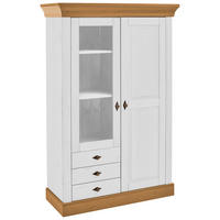 VITRINE in massiv Kiefer Weiß, Laugenfarbig  - Laugenfarbig/Weiß, ROMANTIK / LANDHAUS, Glas/Holz (108/163/45cm) - Boxxx