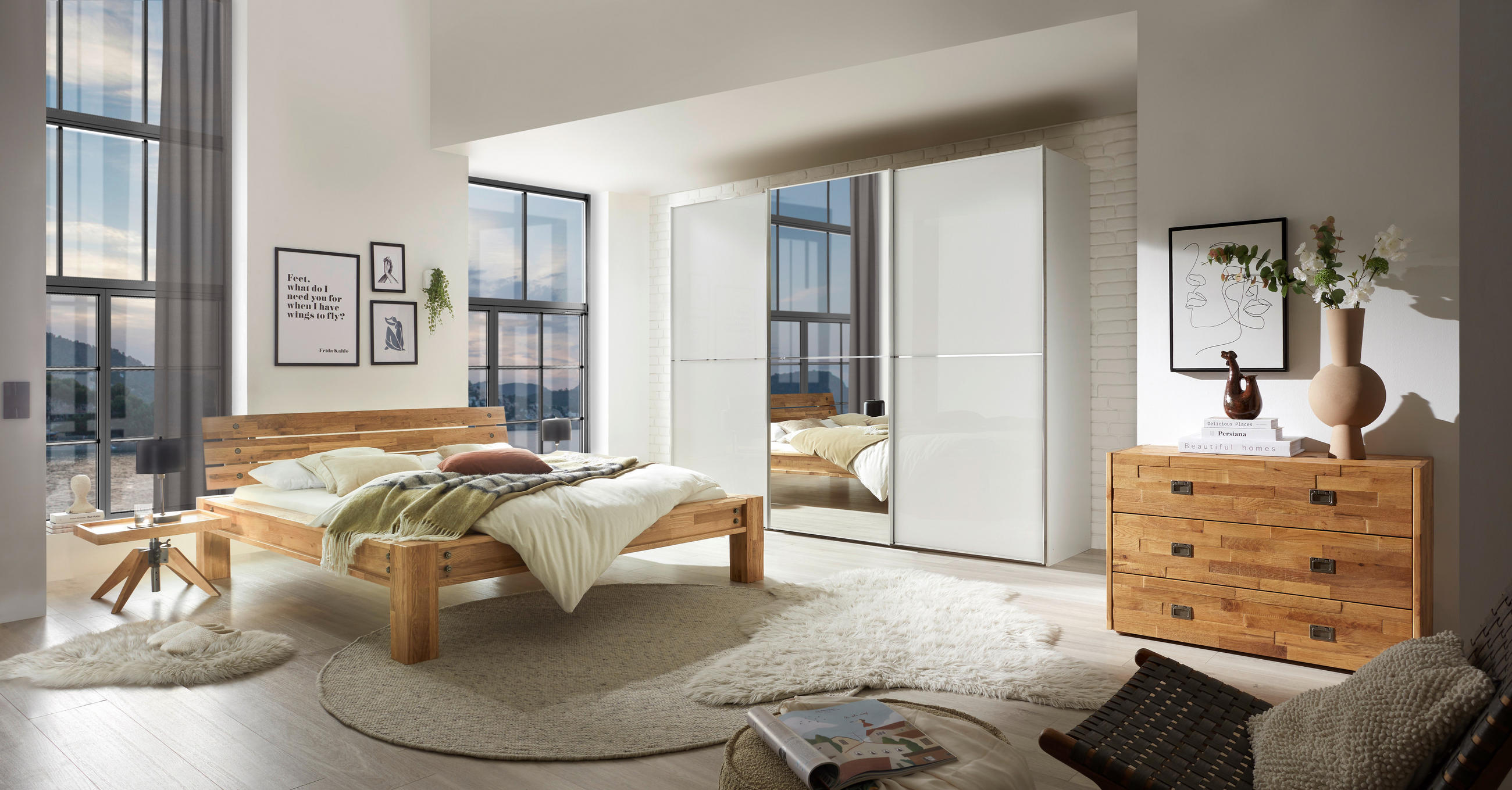 Thumbnail - Hasena Balkenbett, Braun, Eiche, Holz, Eiche, massiv, Höhe ca. 22 cm, 160x200 cm, in verschiedenen Größen erhältlich, Sc...