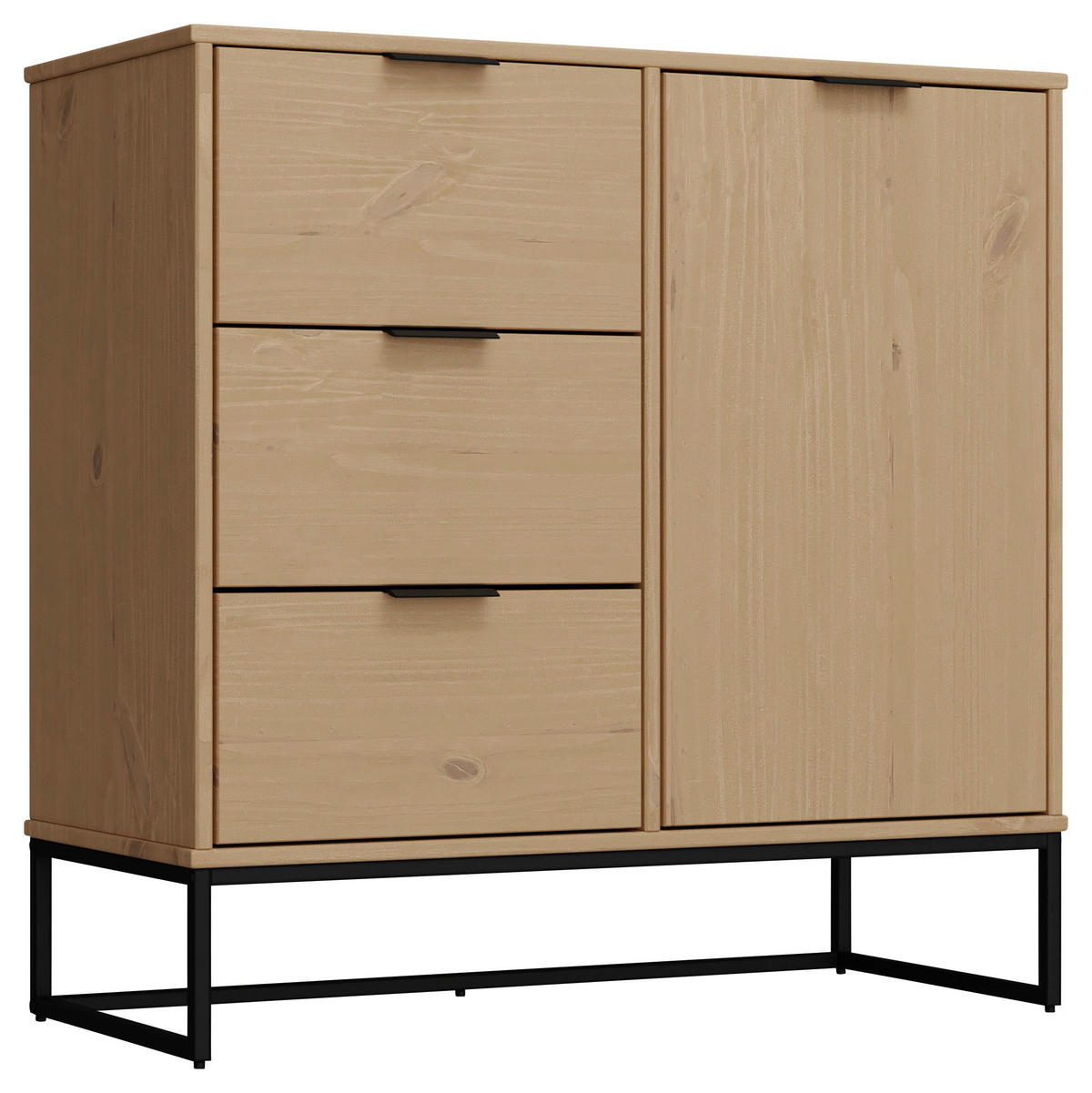 KOMODA, borovice, barvy dubu, 101/80/45 cm - barvy dubu/černá, Design, kov/dřevo (101/80/45cm) - Livetastic