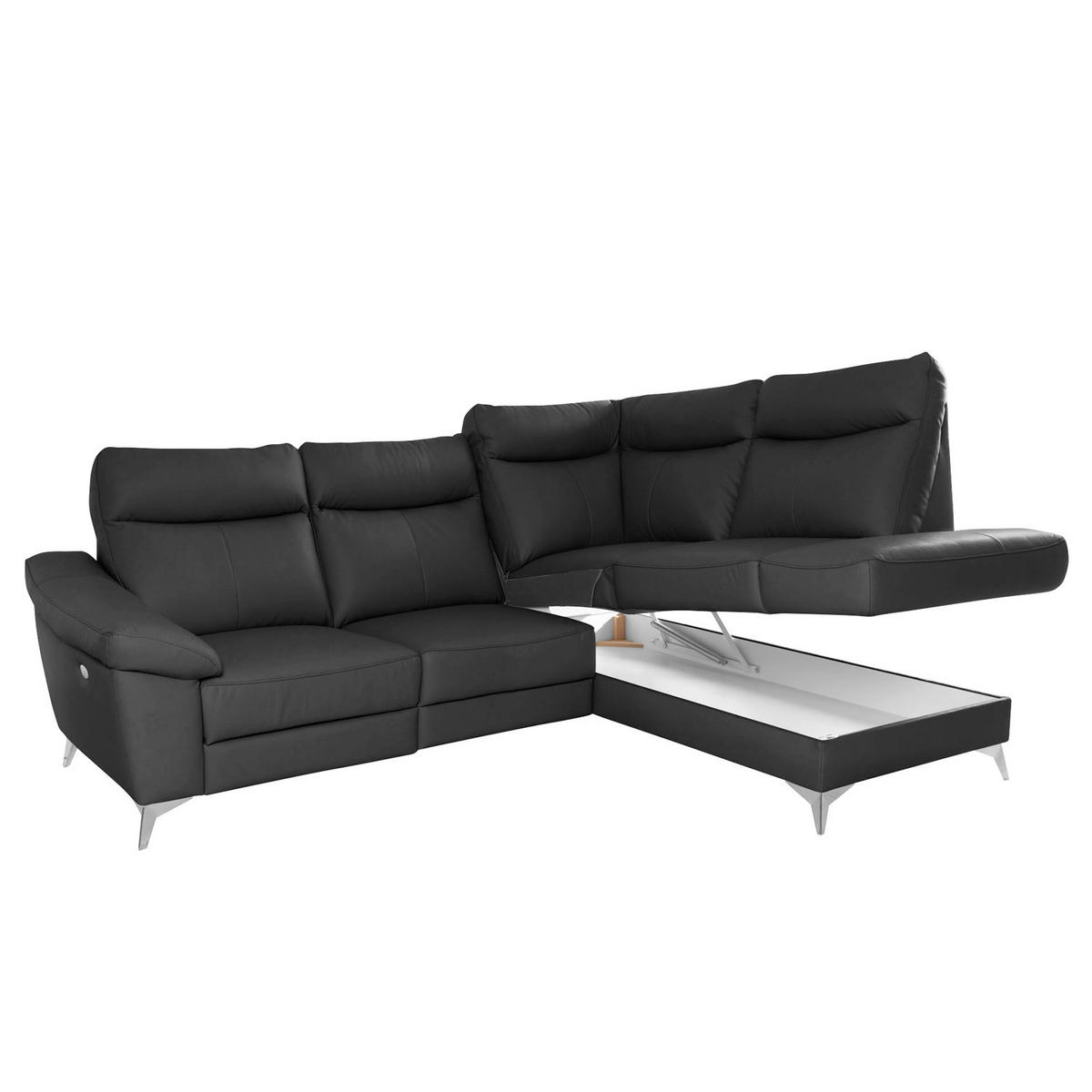 ECKSOFA Schwarz Echtleder Lederlook  - Chromfarben/Schwarz, Design, Leder/Textil (242/194cm) - Livetastic