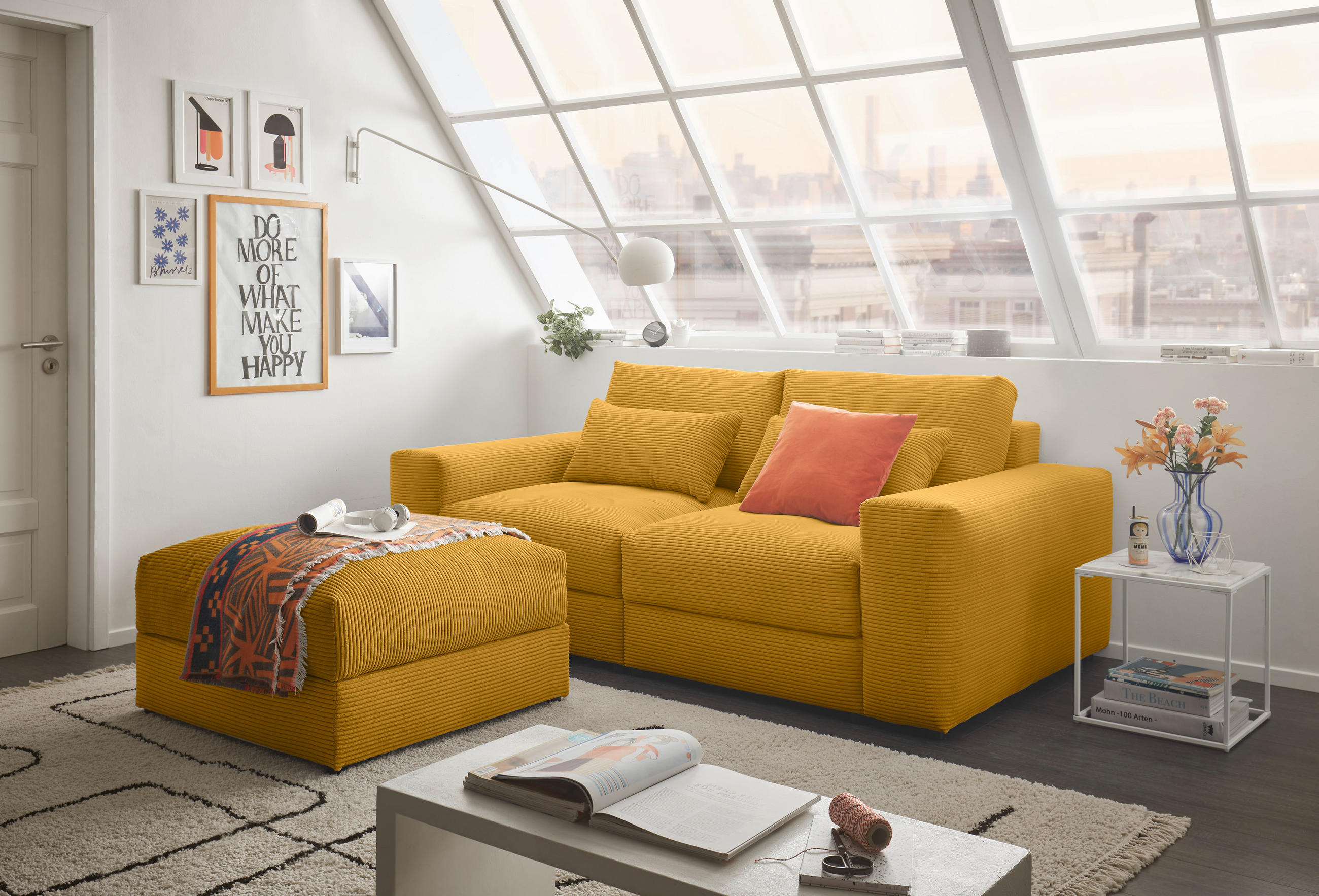 BIG SOFFA i manchester gul  - svart/gul, Klassisk, textil/plast (230/78/122cm) - MID.YOU