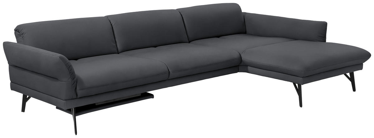 ECKSOFA Posh in Echtleder Dunkelgrau  308/173 cm  - Dunkelgrau/Anthrazit, Design, Leder/Metall (308/173cm) - Joop!