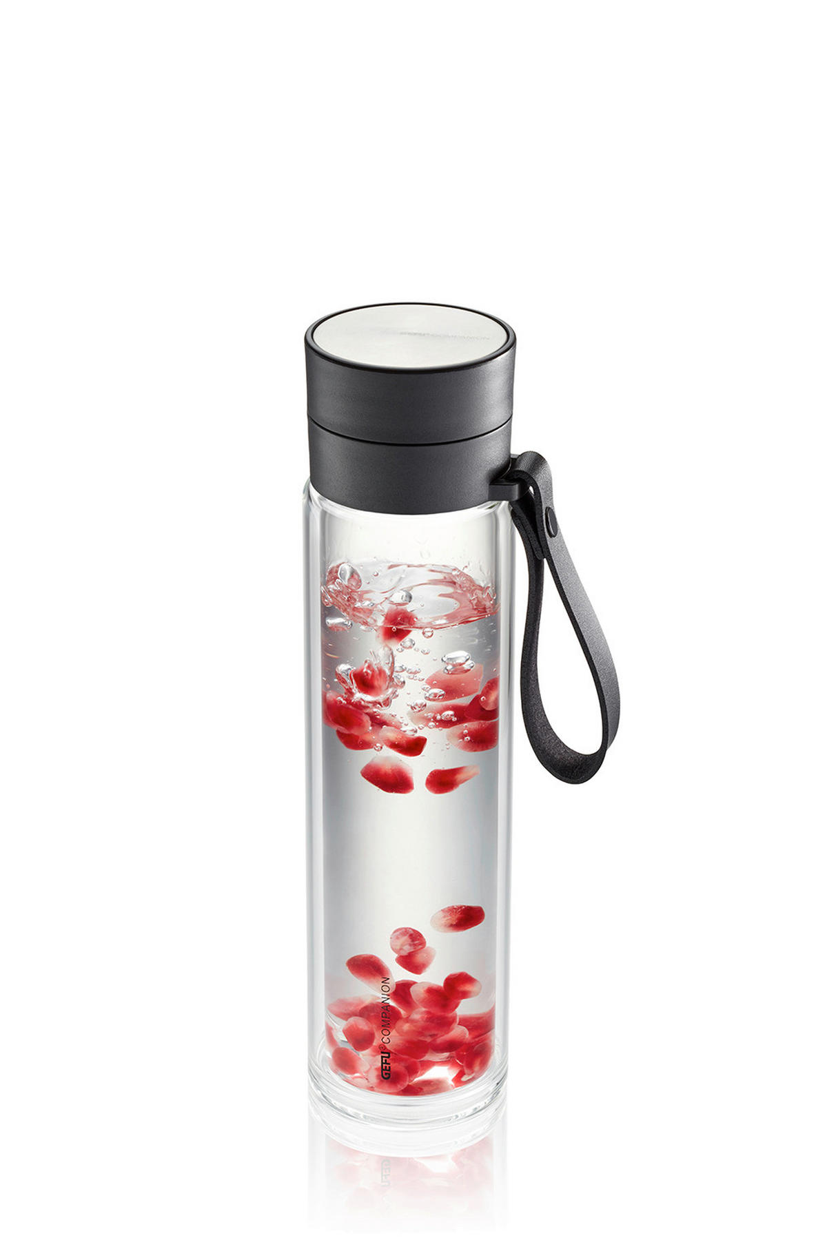 TRINKFLASCHE 0,450 L  - Edelstahlfarben/Schwarz, KONVENTIONELL, Glas/Textil (8/8/28cm) - Gefu