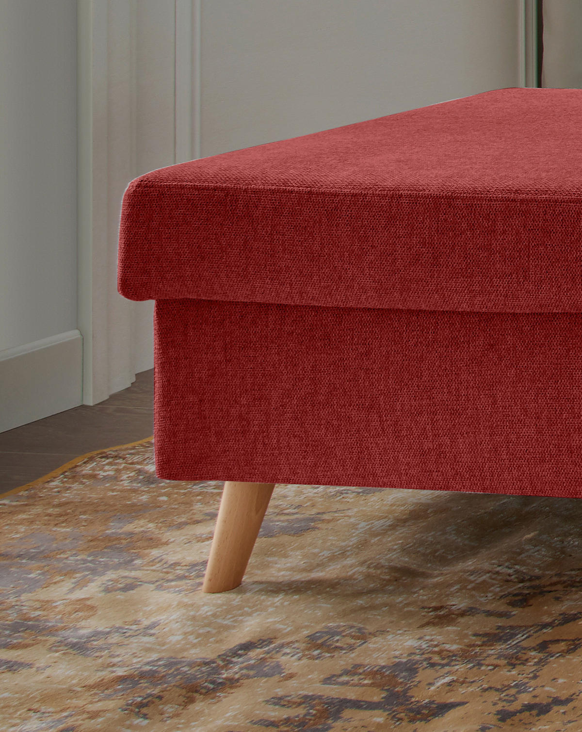 HOCKER in Textil Rot  - Rot/Naturfarben, Design, Holz/Textil (61/43/61cm) - P & B