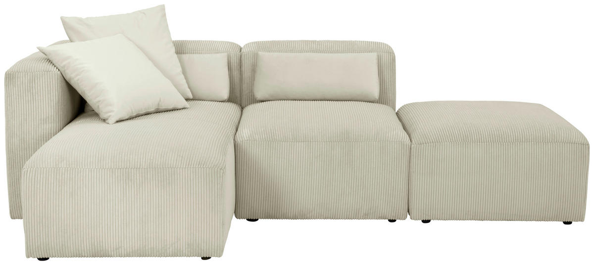 ECKSCHLAFSOFA Creme Cord  - Creme/Schwarz, Design, Kunststoff/Textil (160/250cm) - Max Winzer