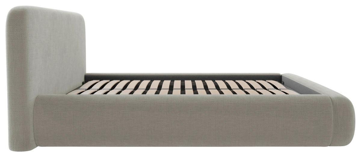 POLSTERBETT 160/200 cm,  in Hellgrau, gepolstertes Kopfteil, Lattenrost, Bettkasten,  - Hellgrau/Schwarz, Design, Holz/Textil (160/200cm) - Chameo