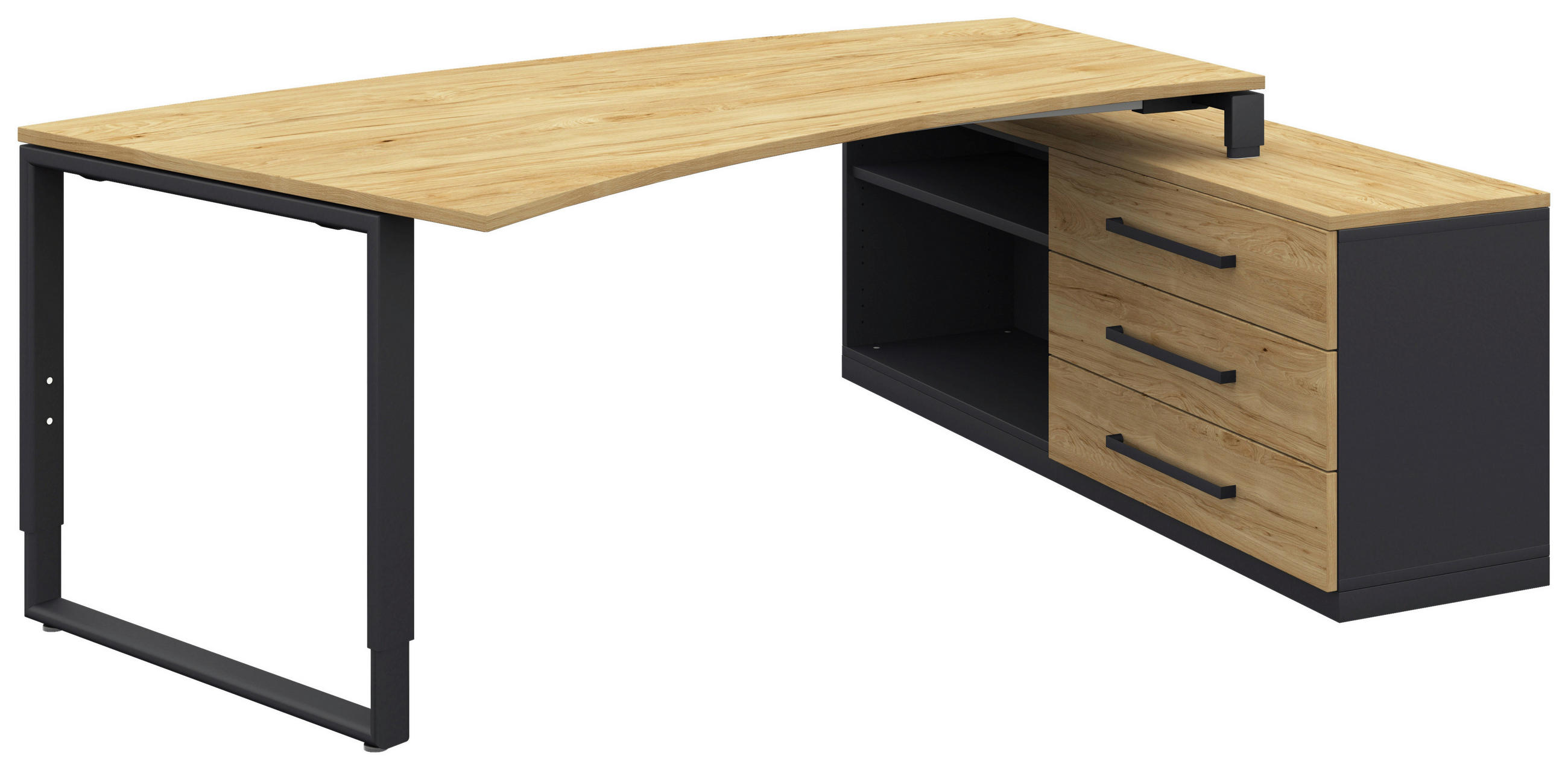 ECKSCHREIBTISCH  in Anthrazit, Hickory  - Anthrazit/Alufarben, Design, Holzwerkstoff/Metall (160/200cm) - Moderano