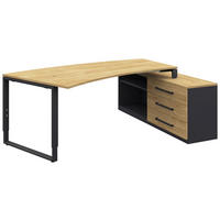 ECKSCHREIBTISCH  in Anthrazit, Hickory  - Anthrazit/Alufarben, Design, Holzwerkstoff/Metall (160/200cm) - Moderano