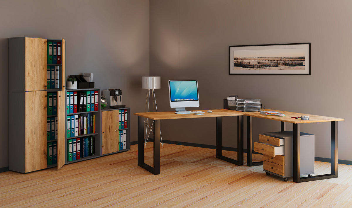 HÖRNSKRIVBORD 160/130/76 cm  in svart, honungsek  - honungsek/silver, Design, metall/trämaterial (160/130/76cm) - MID.YOU