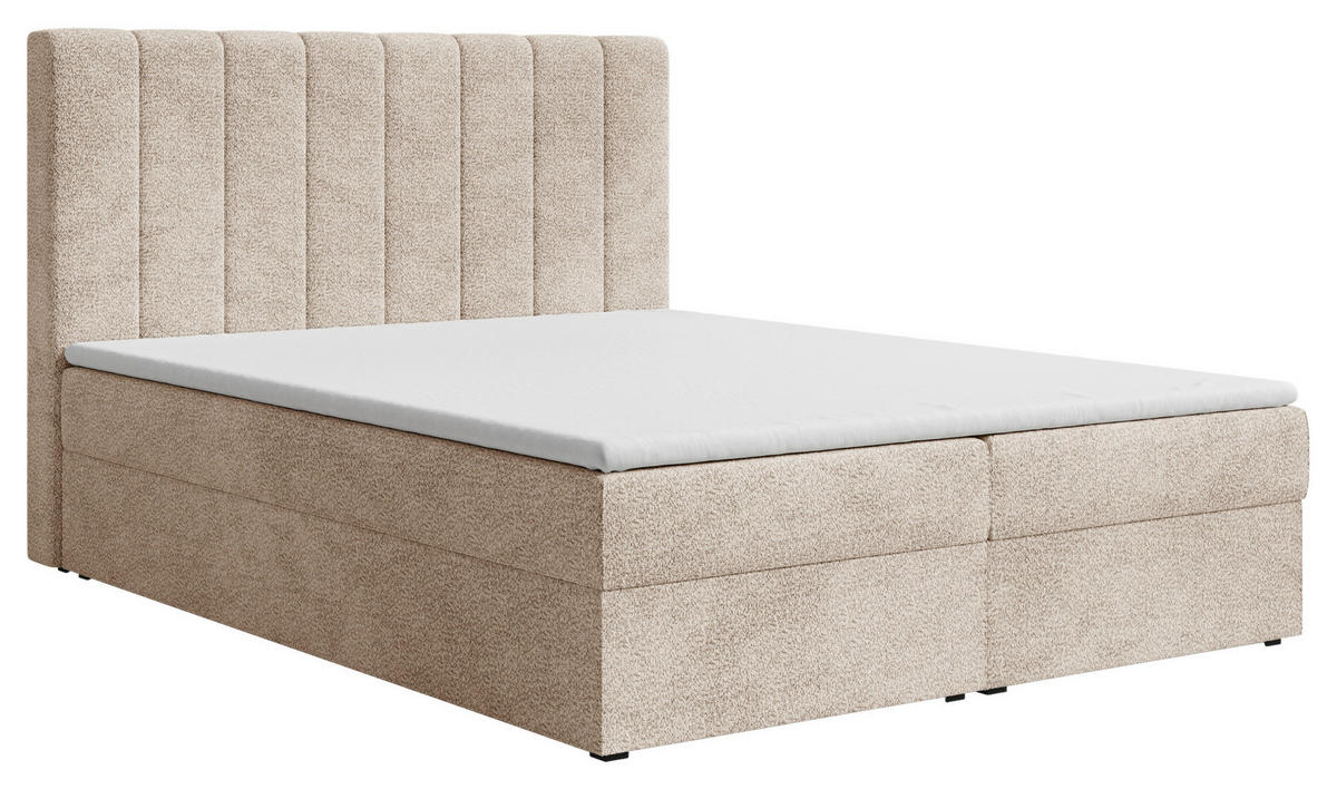 BOXBETT 140/200 cm,  in Beige, Bettkasten, Topper,  - Beige/Schwarz, MODERN, Holz/Kunststoff (140/200cm) - MID.YOU