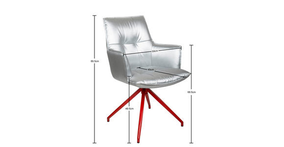 ARMLEHNSTUHL  in Eisen Lederlook  - Rot/Silberfarben, Design, Textil/Metall (59/89,5/63cm) - Novel
