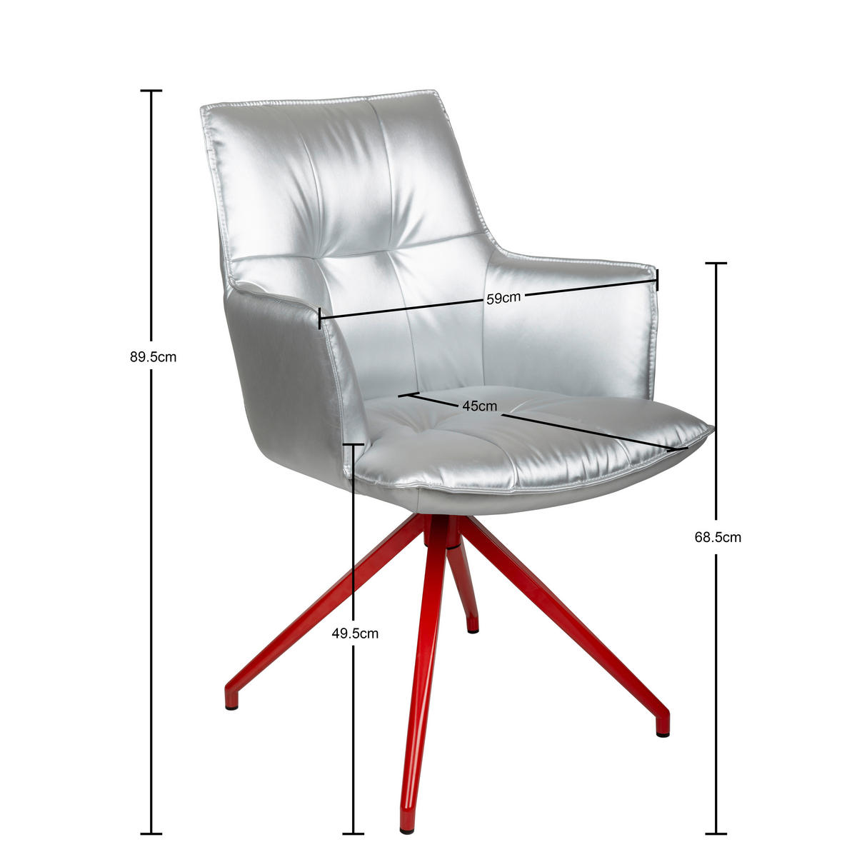 ARMLEHNSTUHL  in Eisen Lederlook  - Rot/Silberfarben, Design, Textil/Metall (59/89,5/63cm) - Novel