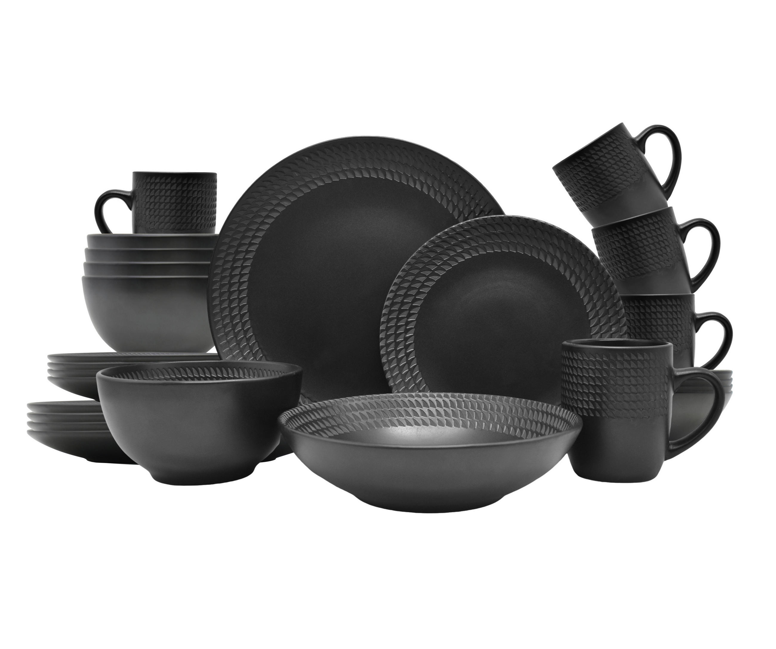KOMBISERVICE BlackStyle 30-teilig  - Schwarz, Basics, Keramik (16kg) - Echtwerk