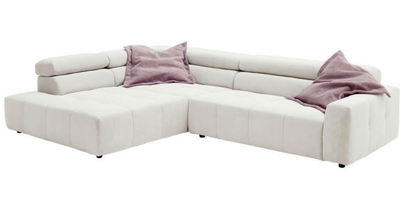 ECKSOFA in Feincord Weiß  - Schwarz/Weiß, KONVENTIONELL, Kunststoff/Textil (219/311cm) - Hom`in