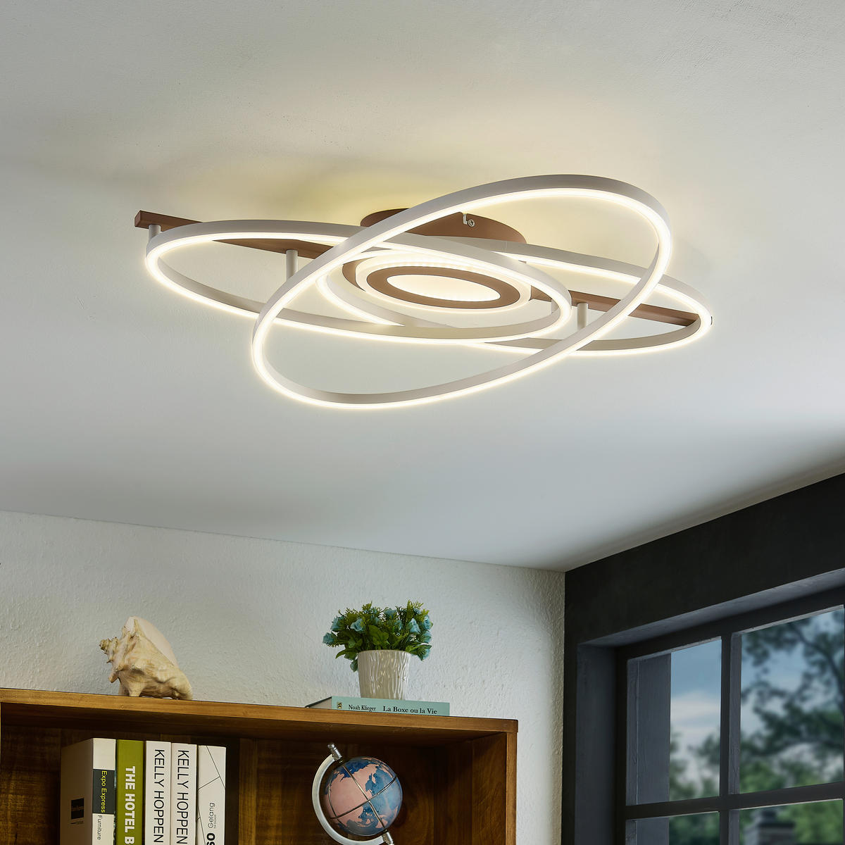 LED PLAFONJERA Saturn  - šampanjac/svetlosiva, Dizajnerski, metal/plastika (71,5/70,5/10,5cm) - Novel