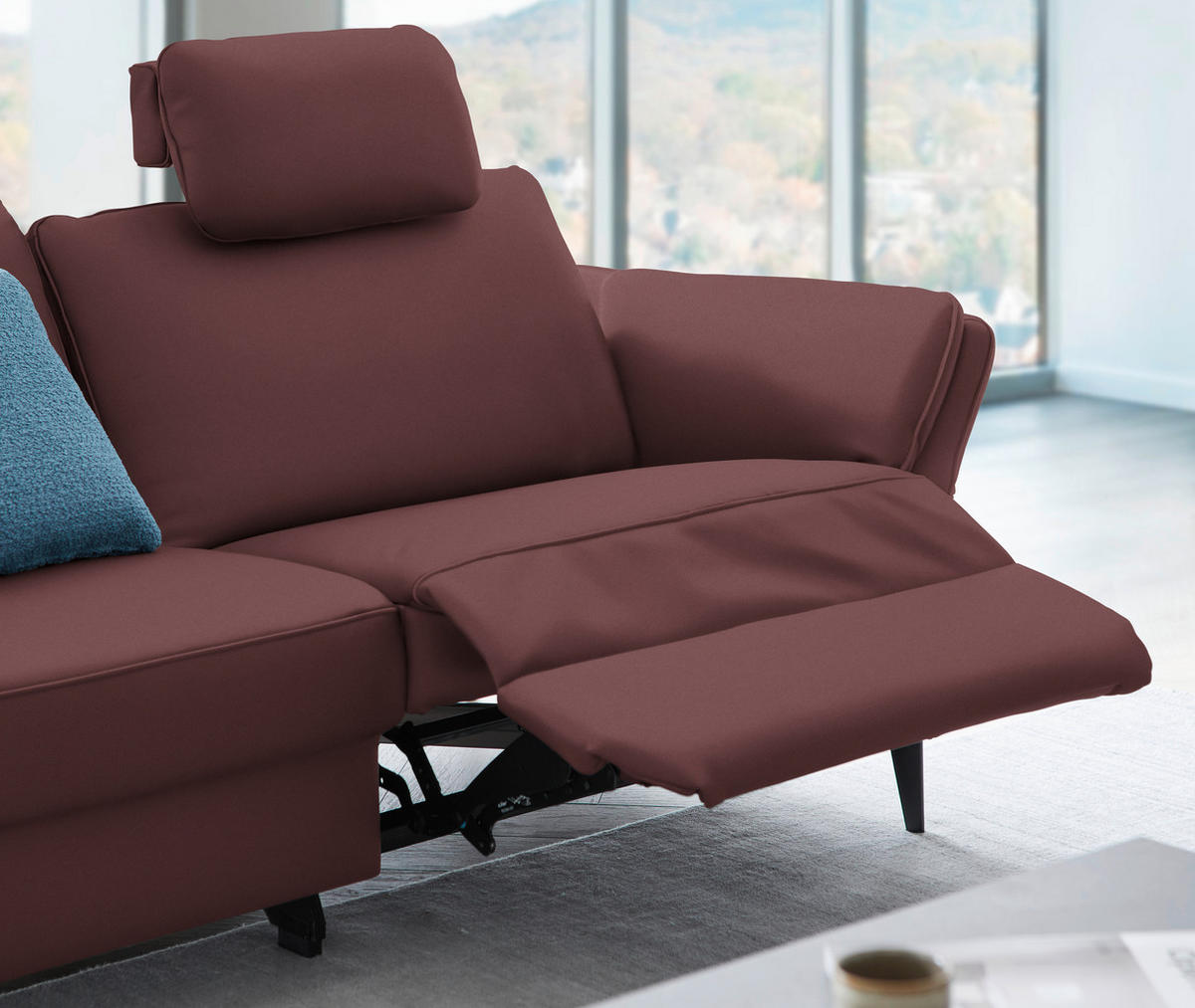 3-SITZER-SOFA in Echtleder Weinrot  - Weinrot/Schwarz, Design, Leder/Metall (190/84/99cm) - Dieter Knoll
