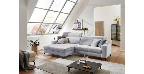 ECKSOFA inkl. Funktion Hellgrau Cord - Hellgrau/Schwarz, KONVENTIONELL, Textil/Metall (178/290cm) - Cantus