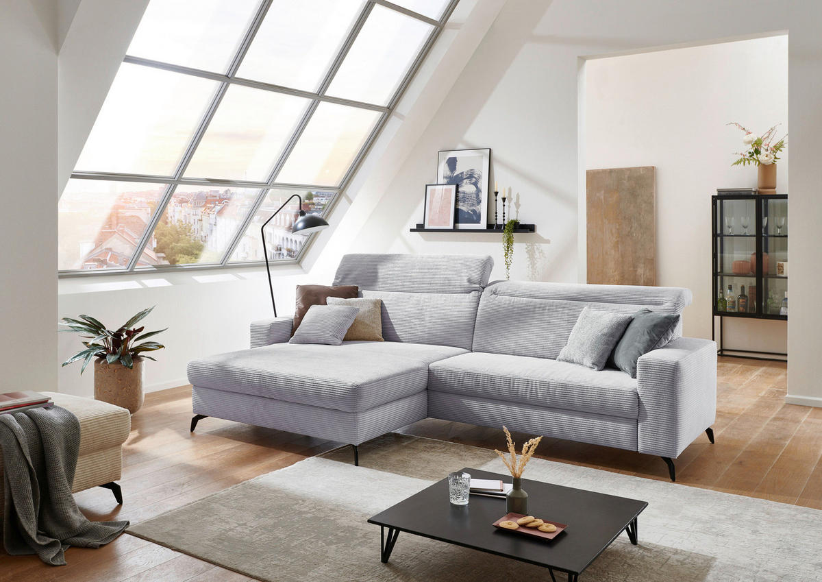 ECKSOFA in Cord Hellgrau  - Hellgrau/Schwarz, Konventionell, Textil/Metall (178/290cm) - Sit & More