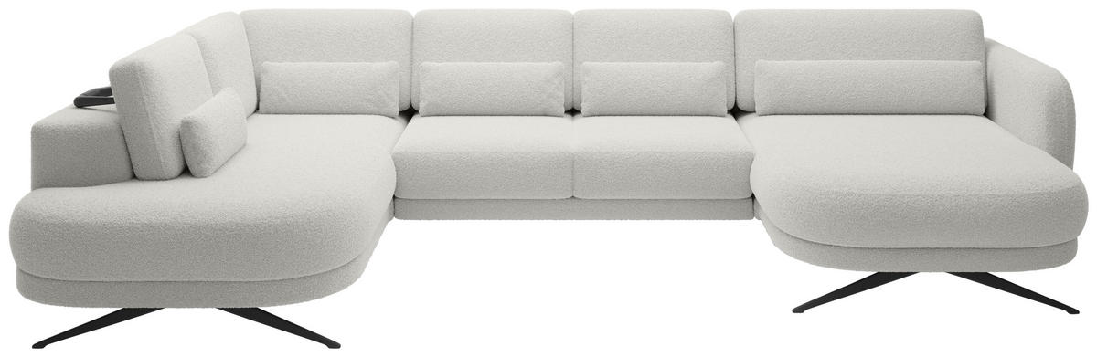 WOHNLANDSCHAFT Webstoff Creme  - Creme/Schwarz, Design, Textil/Metall (111/346/104cm) - Livetastic