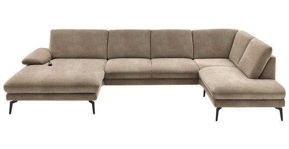 WOHNLANDSCHAFT in Velours Hellbraun - Hellbraun/Schwarz, Design, Textil/Metall (180/344/208cm) - Dieter Knoll