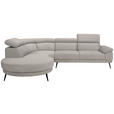 ECKSOFA Sandfarben Velours  - Sandfarben/Schwarz, Design, Textil/Metall (264/299cm) - Novel