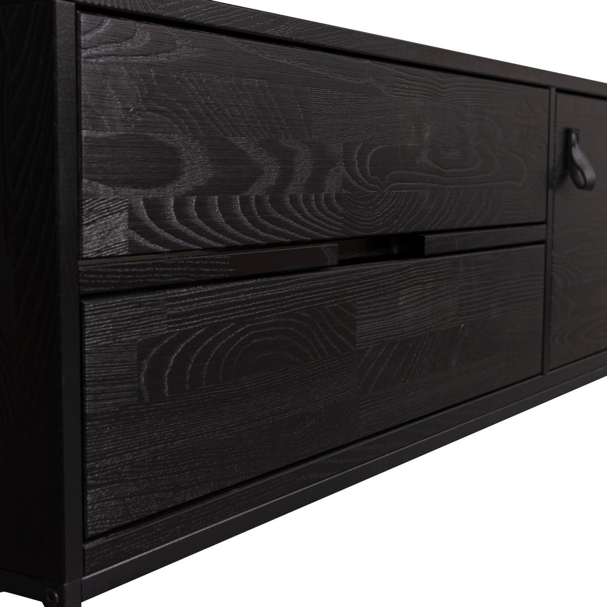 LOWBOARD Silas  in 120/55/44 cm  - Schwarz, Design, Leder/Holz (120/55/44cm) - Livetastic