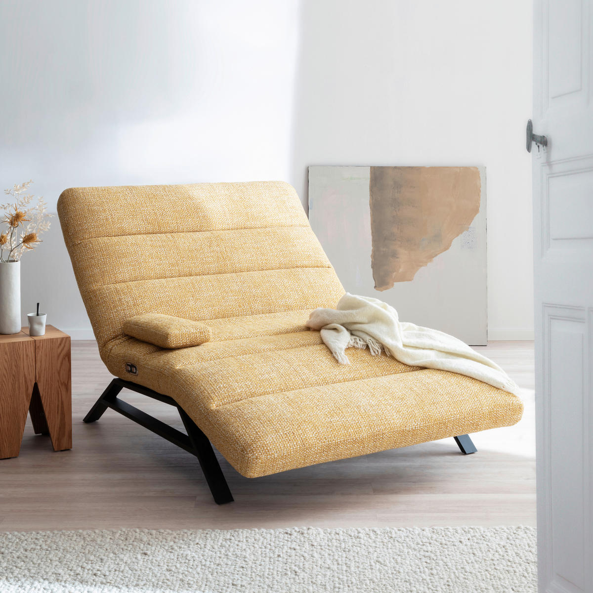 RELAXLIEGE 120/54-113/158-198 cm  in Chenille Gelb  - Gelb/Schwarz, Design, Textil/Metall (120/54-113/158-198cm) - Pure Home Lifestyle