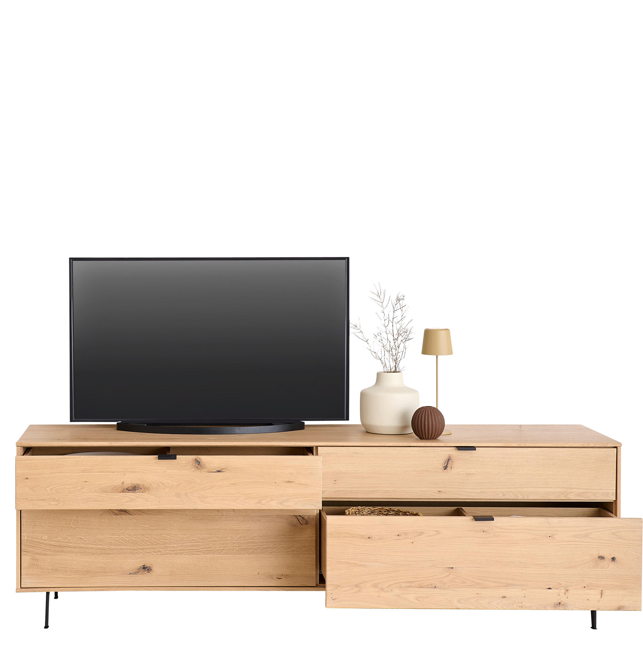 Thumbnail - Cantus Lowboard, Eiche, Metall, Asteiche, furniert, massiv, 4 Schubladen, 202.6x63x50 cm, Beimöbel erhältlich, Holzmöbel...