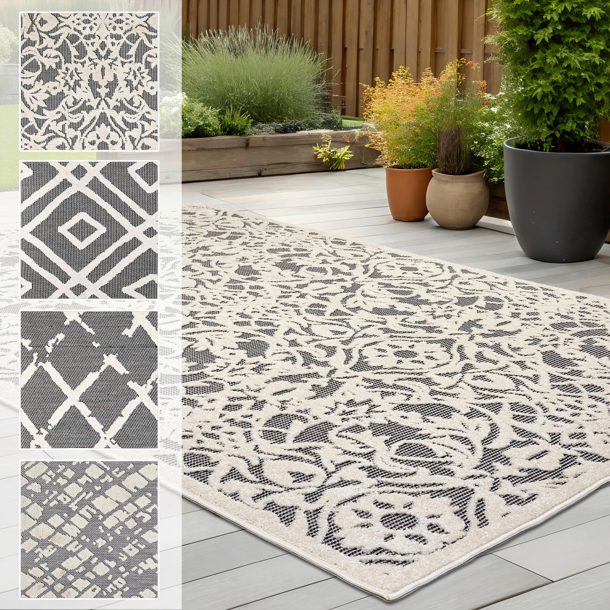 OUTDOORTEPPICH  für Terrasse und Balkon 160/230 cm Serina Grau, Weiß  - Weiß/Grau, Basics, Kunststoff (160/230cm) - Astra