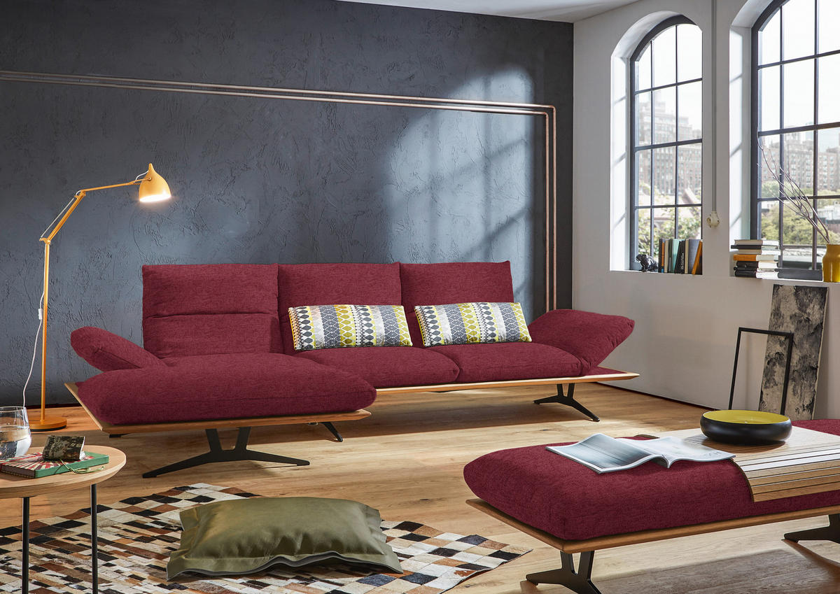 ECKSOFA in Flachgewebe Bordeaux  159/314 cm  - Bordeaux/Schwarz, Design, Holz/Textil (159/314cm) - Dieter Knoll