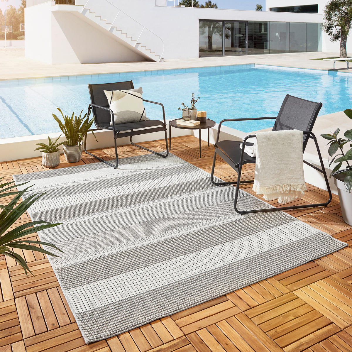 OUTDOORTEPPICH  für Terrasse und Balkon 160/230 cm Molde Anthrazit, Grau, Weiß  - Anthrazit/Weiß, Design, Textil (160/230cm) - Novel