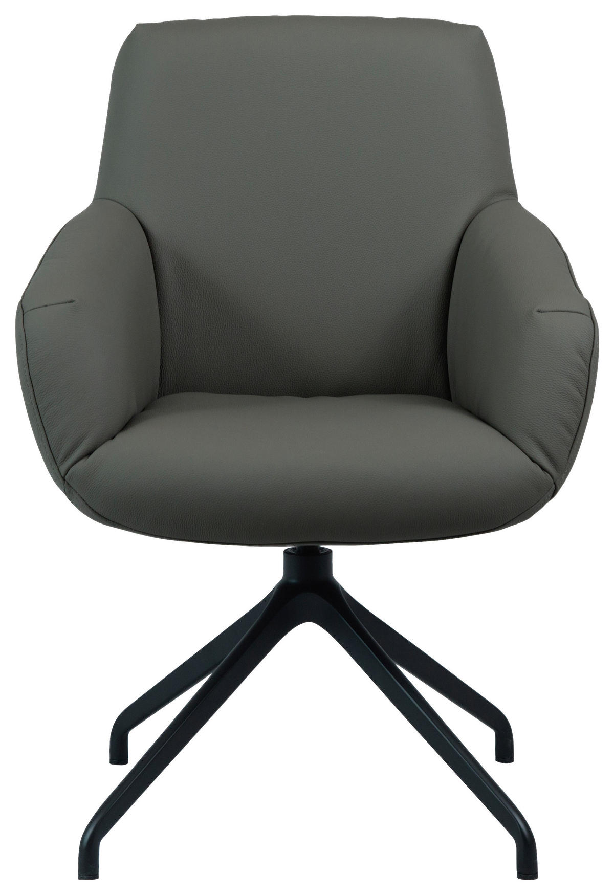 ARMLEHNSTUHL  Sitzfläche 360° drehbar, automatische Rückholfunktion  Echtleder  Schwarz, Dunkelgrau  - Dunkelgrau/Schwarz, Design, Leder/Metall (65/93/69cm) - Cassando