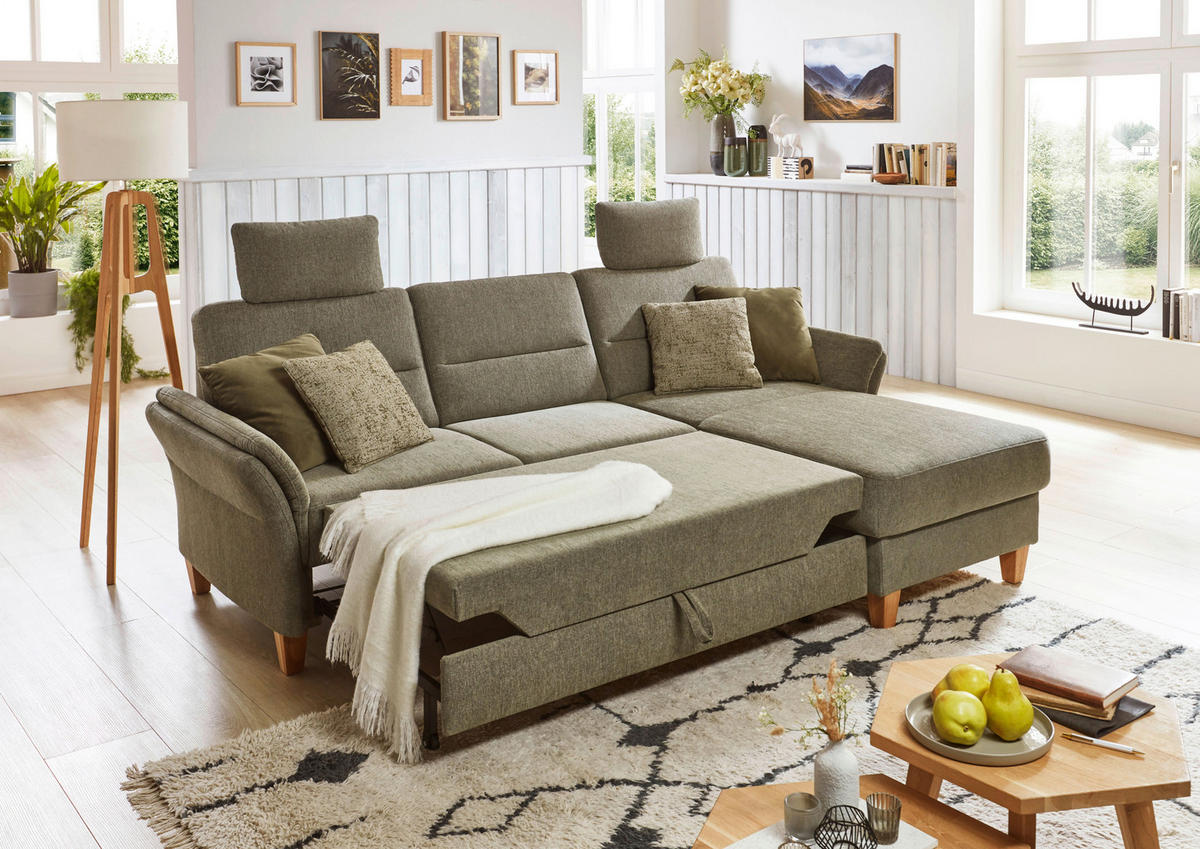 ECKSOFA in Flachgewebe Grün  - Eichefarben/Grün, Konventionell, Holz/Textil (252/162cm) - Sit & More