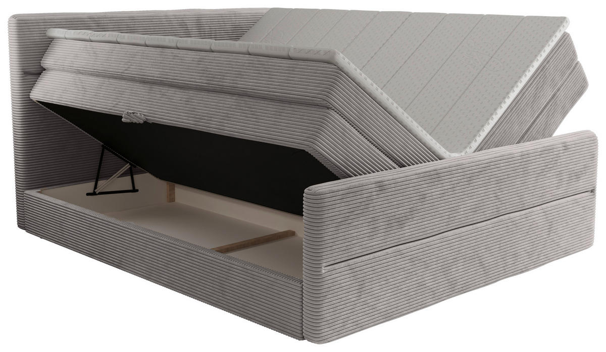 BOXSPRINGBETT 180/200 cm,  in Silberfarben, gepolstertes Kopfteil, Bettkasten, Topper, Matratzen, H3 + H4 = fest + sehr fest  - Silberfarben/Schwarz, KONVENTIONELL, Kunststoff/Textil (180/200cm) - Chameo