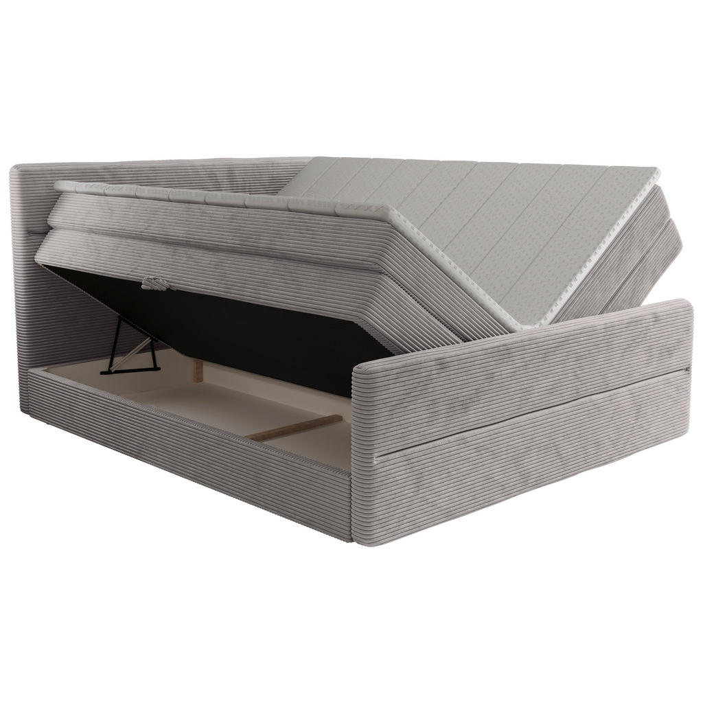 Thumbnail - Chameo Boxspringbett, Silber, Textil, H2 + H3, 7-Zonen, Höhe ca. 17 cm, 200x200 cm, Bettkasten, gepolstertes Kopfteil, T...